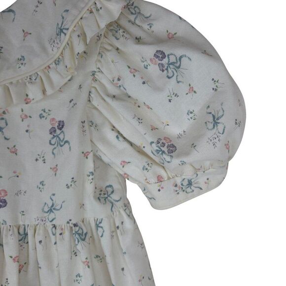 Vintage 90s Daisy Kingdom Dress Girls Size 8 Modest Floral Ribbons Puff Sleeves - Picture 5 of 9